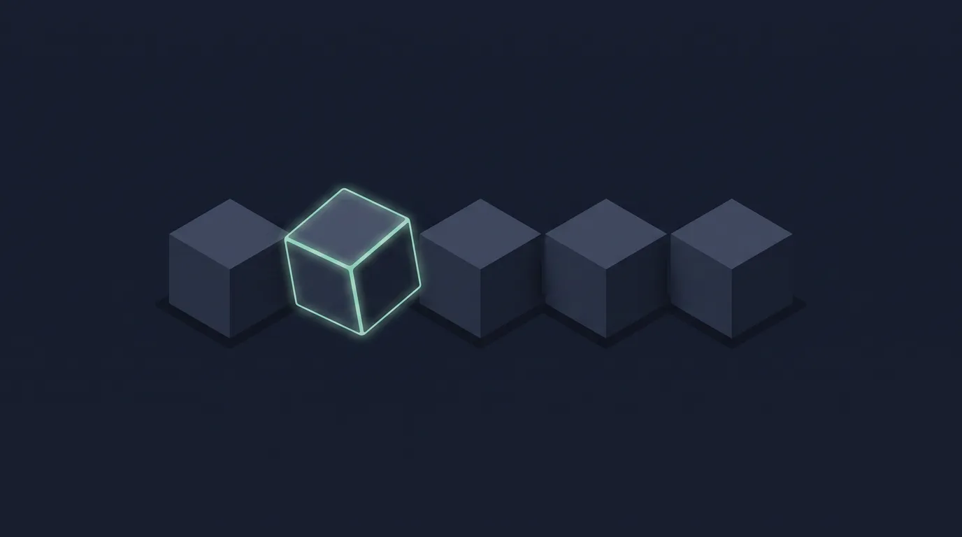 A row of matte blocks, one of them outlined and lit while the others stay dark